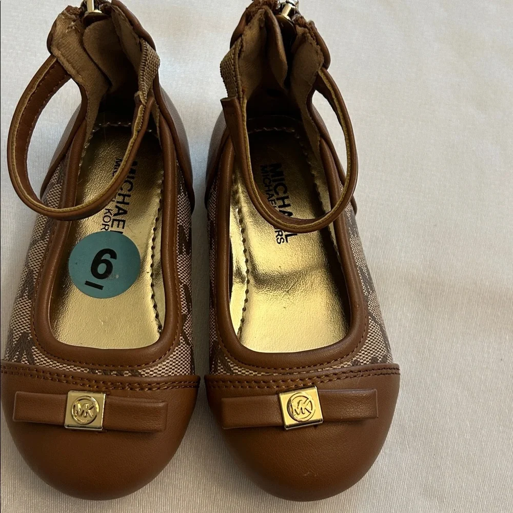 Michael Kors Tan Kids Dress Shoes with Gold Accents
